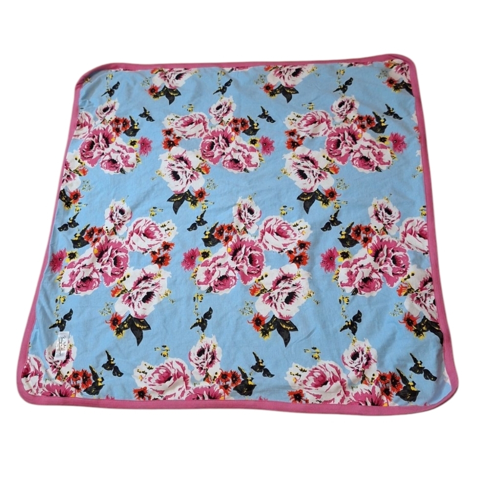 Baby Be Mine Blue Floral Pink Floral Roses  Blanket 31" x 31" Reversible Nursing